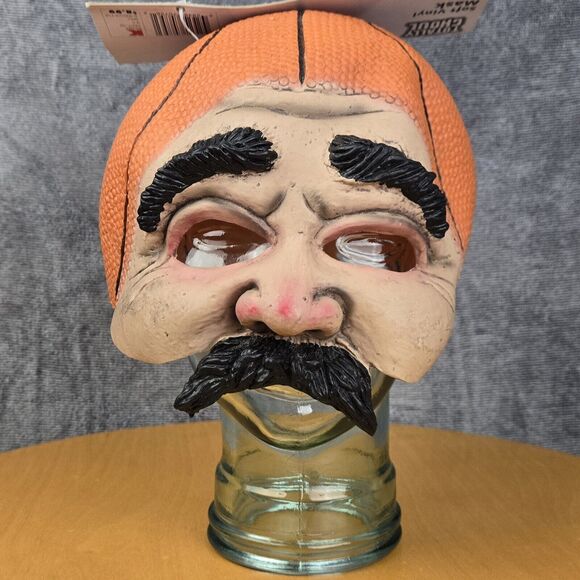 Vintage Halloween Basketball Head Guy Half Mask Vinyl Mustache Seasons for Kmart - Picture 1 of 12